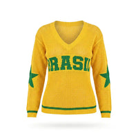 Blusa Tricô Vazado BRASIL ✦ Manga Longa Gola V Copa | VAI DAR BRASIL