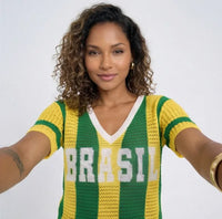 Camiseta Crochê Artesanal BRASIL Feminino | VAI DAR BRASIL