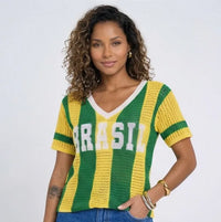 Camiseta Crochê Artesanal BRASIL Feminino | VAI DAR BRASIL