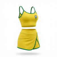 Conjunto Academia Top Cropped Short Saia Brasil Suplex Feminino | VAI DAR BRASIL