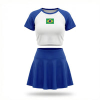 Conjunto Brasil Cropped Manga Short Saia Bandeira Suplex Feminino | VAI DAR BRASIL