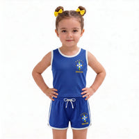 Conjunto Infantil Feminino Brasil ✦ Brasão Seleção Copa | VAI DAR BRASIL