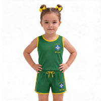 Conjunto Infantil Feminino Brasil ✦ Brasão Seleção Copa | VAI DAR BRASIL