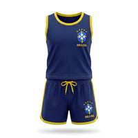 Conjunto Infantil Feminino Brasil ✦ Brasão Seleção Copa | VAI DAR BRASIL