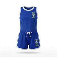 Conjunto Infantil Feminino Brasil ✦ Brasão Seleção Copa | VAI DAR BRASIL