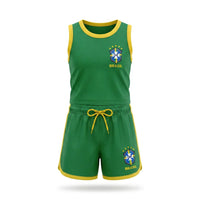Conjunto Infantil Feminino Brasil ✦ Brasão Seleção Copa | VAI DAR BRASIL