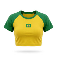 Cropped Brasil Bandeira Bordada Baby Look Suplex Feminino | VAI DAR BRASIL