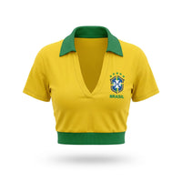 Cropped Colarinho Bojo Brasil Bandeira Suplex Baby Look Feminino | VAI DAR BRASIL