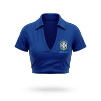 Cropped Colarinho Bojo Brasil Bandeira Suplex Baby Look Feminino | VAI DAR BRASIL