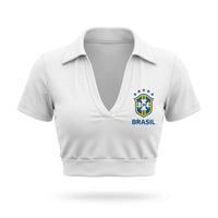 Cropped Colarinho Bojo Brasil Bandeira Suplex Baby Look Feminino | VAI DAR BRASIL