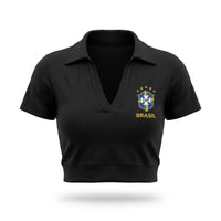 Cropped Colarinho Bojo Brasil Bandeira Suplex Baby Look Feminino | VAI DAR BRASIL