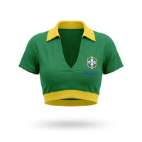 Cropped Colarinho Bojo Brasil Bandeira Suplex Baby Look Feminino | VAI DAR BRASIL