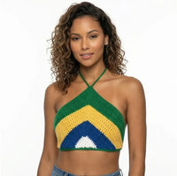 Cropped Crochê Artesanal Bandeira Brasil Feminino Baby Look | VAI DAR BRASIL