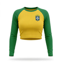 Cropped Manga Longa Brasil Ribana Canelada Feminino | VAI DAR BRASIL