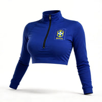 Cropped Decote Zipper Brasil Suplex Academia Feminino | VAI DAR BRASIL