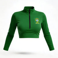 Cropped Decote Zipper Brasil Suplex Academia Feminino | VAI DAR BRASIL
