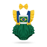 Jardineira Bebê Brasil Bandeira Tricoline Algodão Feminino Copa 2026 | VAI DAR BRASIL