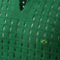 Polo Masculina Tricô Vazado Retrô Brasil ✦ Slim Copa | VAI DAR BRASIL