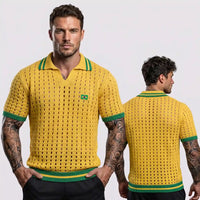 Polo Masculina Tricô Vazado Retrô Brasil ✦ Slim Copa | VAI DAR BRASIL
