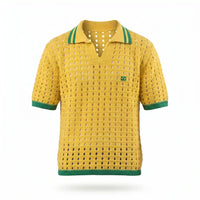 Polo Masculina Tricô Vazado Retrô Brasil ✦ Slim Copa | VAI DAR BRASIL