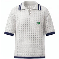 Polo Masculina Tricô Vazado Retrô Brasil ✦ Slim Copa | VAI DAR BRASIL