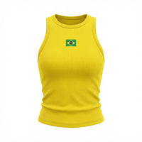 Regata Brasil Bandeira Bordada Canelada Baby Look Feminino Copa 2026 | VAI DAR BRASIL