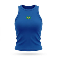 Regata Brasil Bandeira Bordada Canelada Baby Look Feminino Copa 2026 | VAI DAR BRASIL