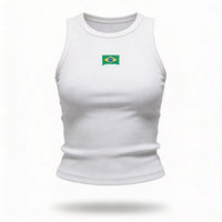 Regata Brasil Bandeira Bordada Canelada Baby Look Feminino Copa 2026 | VAI DAR BRASIL