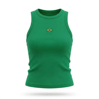 Regata Brasil Bandeira Bordada Canelada Baby Look Feminino Copa 2026 | VAI DAR BRASIL