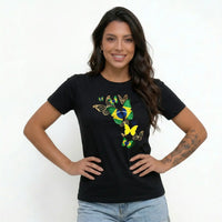 Camiseta Feminina Brasil Borboletas Algodão Premium | VAI DAR BRASIL