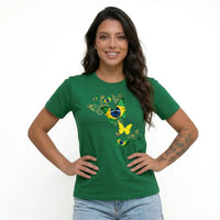 Camiseta Feminina Brasil Borboletas Algodão Premium | VAI DAR BRASIL