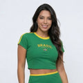 Cropped Brasil Canelado Manga Curta Bordado Baby Tee Feminino | VAI DAR BRASIL