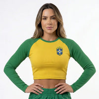Cropped Manga Longa Brasil Ribana Canelada Feminino | VAI DAR BRASIL