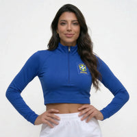 Cropped Decote Zipper Brasil Suplex Academia Feminino | VAI DAR BRASIL