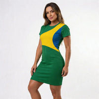 Vestido Tubinho Brasil Ribana Canelada Manga Curta Recorte Tricolor | VAI DAR BRASIL