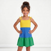 Vestido Infantil Alças Laço Tricolor Brasil ✦ Copa | VAI DAR BRASIL