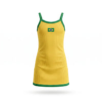 Vestido Infantil Canelado Brasil ✦ Bandeira Ribana | VAI DAR BRASIL