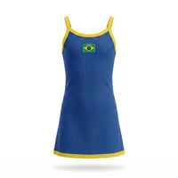 Vestido Infantil Canelado Brasil ✦ Bandeira Ribana | VAI DAR BRASIL