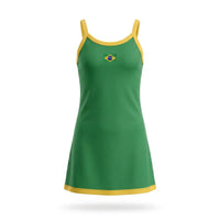 Vestido Infantil Canelado Brasil ✦ Bandeira Ribana | VAI DAR BRASIL