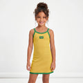 Vestido Infantil Canelado Brasil ✦ Bandeira Ribana | VAI DAR BRASIL