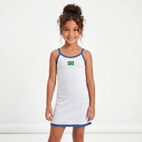 Vestido Infantil Canelado Brasil ✦ Bandeira Ribana | VAI DAR BRASIL