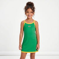 Vestido Infantil Canelado Brasil ✦ Bandeira Ribana | VAI DAR BRASIL