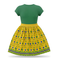 Vestido Infantil Festa Brasil ✦ Verde Amarelo Coração Copa | VAI DAR BRASIL