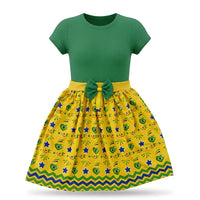 Vestido Infantil Festa Brasil ✦ Verde Amarelo Coração Copa | VAI DAR BRASIL