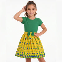 Vestido Infantil Festa Brasil ✦ Verde Amarelo Coração Copa | VAI DAR BRASIL