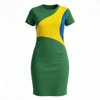 Vestido Tubinho Brasil Ribana Canelada Manga Curta Recorte Tricolor | VAI DAR BRASIL